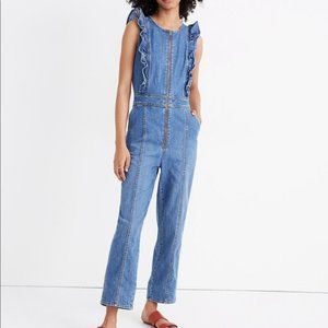 Madewell:  Denim Ruffle-Sleeve Zip-Front Jumpsuit